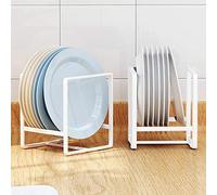 MINGFANITY 2PCS Plate Holders Organizer, Metal Dish Storage Dying Display Rack for Cabinet, Counter and Cupboard - White， Small