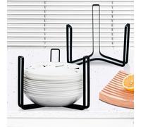 MINGFANITY Dinnerware Bowl Plate Holder Fit for 6.5 Inches Diameters Bowl, Metal Bowl Storage Dying Display Rack for Kitchen Drawer, Countertop, Cabinet, Shelf, Cupboard (Black, Large 2PCS)