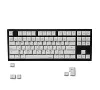 MiNGFi Russian TKL PBT Keycap Set, Cherry Profile ANSI/ISO, White | Industrial Stencil, 92-key PBT laser engraved, fade-resistant legends, fits ANSI/ISO 87/88/61/62 keyboards