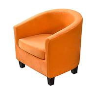 Mingfuxin 2 Pieces Tub Chair Covers,Upgraded 2 IN 1 Design Stretch Velvet Armchair Sofa Slipcover with Cushion Cover, Non Slip Club Bucket Chairs Sofa Couch Covers Slipcovers(Upgraded-Orange, Velvet)