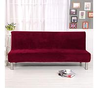 Mingfuxin Armless Sofa Bed Cover, Velvet Plush Stretch Futon Slipcover, Anti-slip Couch Covers Furniture Protector Fits for 2-3 Seater Folding Sofa Bed without Armrests (Velvet/Wine Red)
