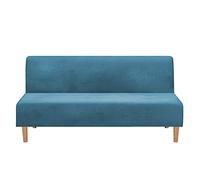 Mingfuxin Armless Sofa Bed Covers, Stretch Velvet Futon Couch Cover Thick Soft Cozy Sofa Bed Slipcover Furniture Protector Armless Folding Sofa Bed (Thick Velvet | Peacock Blue)