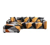 Mingfuxin L-Shaped Sofa Slipcovers, 2PCS Jacquard Polyester Fabric Stretch Sofa Covers Furniture Protectors + 2 Pillow Covers for L Shape Sectional Sofa Couch (L-Shaped 3+3 Seats, Printed#27)