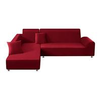Mingfuxin L-Shaped Sofa Slipcovers, 2PCS Jacquard Polyester Stretch Sofa Covers Furniture Protectors with 2 PCS Pillow Covers for L Shape Sectional Sofa Couch(L-Shaped 3+3 Seats, Wine Red)