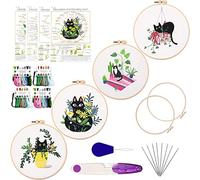 MINGHAM 4 Pack Cat Pattern Embroidery kit with Patterns and Instructions for Beginners Cross Stitch Kits for Adults,with 2 Embroidery Hoops, 1 Pair of Scissors, Colored Threads and Needles