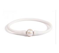 MINGHANG 9-11mm Silicone Edison Freshwater Pearl Bracelets,Womens Charm Bangle Jewelry,Colored Dainty Personalized Stretch Mood Rubber Bands for Men and Women 6.5'' 7'' 7.5'', 7.50inch(19.2cm), Pearl