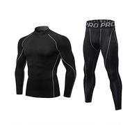 Minghe Mens Fitness Gym Base Layer Set 2 Pc Stand Collar Top & Long Johns