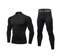 Minghe Mens Fitness Gym Base Layer Set 2 Pc Stand Collar Top & Long Johns