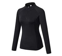 Minghe Womens Pullover 1/4 Zip Running Jacket Thermal Tops Long Sleeve Base Layer with Thumb Holes Thermals Yoga Shirts for Ski Hiking Cycling Black