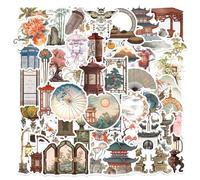 MINGJIAOSM-50 Ancient Style Small Things Handbook Stickers, Chinese Style Lanterns, Elegant Bamboo Screens, National Tide Diaries, Mobile Phone case Stickers