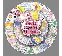 MINGJIAOSM-50 Motivational Text Stickers in French Positive Energy Phrases Sentence Decorative Stickers