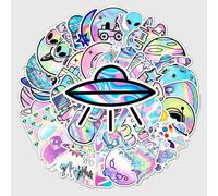 MINGJIAOSM-50 Pcs Laser Outer Space Graffiti Cartoon Universe Planet DIY Skateboard Luggage Sticker Waterproof