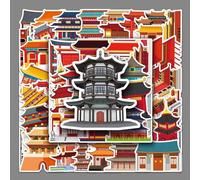MINGJIAOSM-50 Pieces Chinese Ancient Architectural Landscape Chinese Style Graffiti Laptop Bicycle Decoration Waterproof Stickers