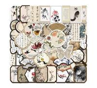 MINGJIAOSM-50 Pieces of National Tide Breeze Ink Painting Stickers Retro Calligraphy Painting Handbook Stickers Decorate Laptop Phone Cases