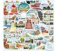 MINGJIAOSM-60 Landmark Building Stickers, Place Name Characteristic Patterns, Students Learn notebooks, Notebook Decoration, DIY Stickers