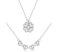Mingkeda Four Leaf Clover Necklace Foldable for Women,925 Sterling SIlver Bling zircon stone Four Heart Grass Women's Necklaces Crocker ,Retro Magnetic Folding Love Heart Pendant One Style,Two Wearing