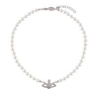 Mingkeda White Pearl Necklaces,Crystal Rhinestone Saturn Planet Necklace,Ladies Pendant Necklace Minimalist Jewelry Friend Birthday Anniversary for Mum Her Wife(Silver)