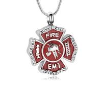 mingkejw Firefighter Urn Necklace for Ashes Cremation Jewelry Stainless Steel Fire Dept Firefighter Pendant Memorial Necklaces Ash Holder for Human Keepsake Jewelry for Loved Ones with Fill Tool