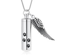 mingkejw Paw Print Cylinder Urn Necklace for Ashes Pet Cremation Jewelry for Women Men Stainless Steel Memorial Necklaces Ash Holder for Pet/Cat/Dog Kepsake Jewelry for Loved Ones with Fill Tool