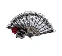 MINGLEA Elegant Lace Gothic Folding Hand Fan with Rose Flower Accent Wedding Parties Performances Dance Handheld Fan for Women