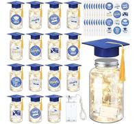 MINGLEA Graduation Memory Jar with Light Light Up Mason Jar with Graduation Cap Graduation Party Decors Grad Party Supplies