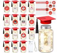 MINGLEA Graduation Memory Jar with Light Light Up Mason Jar with Graduation Cap Graduation Party Decors Grad Party Supplies