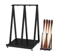 Minglez 1 2 3 4 5 6 Pair Ski Rack Freestanding, Metal Ski Storage Holders with Lockable Wheels, Vertical Skateboard Longboard Display Stand for Garage(Hold 2 pair ski)