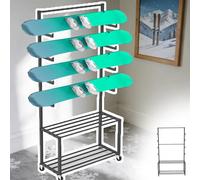 Minglez Heavy Duty Floor Standing Snowboard Holders, Metal Ski Storage Rack for 4 Pcs Organizer, Space-Saving Skateboard Carrier for Home Garage & Ski Shop