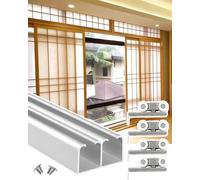 Minglez Sliding Door Kit Silver Barn Double Door Sliding Kit 6ft 8ft 8.2ft 9ft 10ft 11ft 12ft, Top Hung Bi-fold Door Track and Hardware for Garage Door, Pocket Door(7.4ft/224cm)