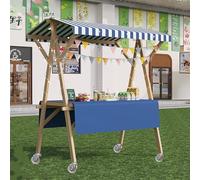 Minglez Wooden Street Food Cart on Wheels, Toy Business Vendor Carts for Market Stalls/Outdoor Events, Collapsible Farmers Market Stall for Commercial(L,Width/120cm(47 1/4in))