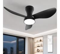 MingluYYDS 32 Inch 3-Blade Ceiling Fan Light,Small Black Dimmable Fan Lamp | 32 inch 3-blade black fan lamp, dimmable LED, remote, reversible silent DC motor, flush mount for bedroom and small rooms