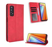 MingMing Wallet Case for Realme 7 Case, Retro Style Wallet Magnetic Cover with Credit Card Slots and Flip Stand, Leather Phone Case Compatible with Realme 7, Red