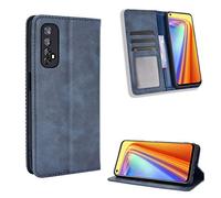 MingMing Wallet Case for Realme 7 Case, Retro Style Wallet Magnetic Cover with Credit Card Slots and Flip Stand, Leather Phone Case Compatible with Realme 7, Blue