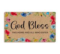 Mingnei Christian Floral Coco Coir Doormat Door Mat for Home House Entrance, God Bless This Home Bible Verse Wildflower Floor Mats for Outdoor Outside Entryway 30x17 Welcome Mat