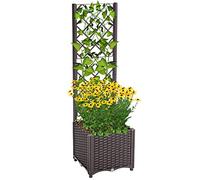 Mingone Plant Pot, Trellis Made of Polyethylene Rattan, Climbing Plant Box, Raised Bed with Self-Watering in the Garden (Brown, 40 x 40 x 136 cm)