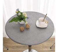 MINGPINHUIUS Elastic Edged Vinyl Round Fitted Tablecloth - Oil & Waterproof Wipeable Plastic Table Cover Indoor Outdoor Patio Round Fitted Vinyl Tablecloth, Plant Pattern (Grey, 90cm in diameter)