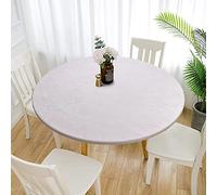 MINGPINHUIUS Elastic Edged Vinyl Round Fitted Tablecloth - Oil & Waterproof Wipeable Plastic Table Cover Indoor Outdoor Patio Round Fitted Vinyl Tablecloth, Plant Pattern (White, 120cm in diameter)