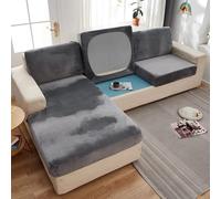 MINGPINHUIUS Soft Velvet Sofa Cushion Cover - Stretch Anti-Slip Sofa Cover Couch Cushion Covers for Sectional Sofa L Shape, Sofa Cushion Slipcover Furniture Protector (Grey, Large Single Seat Cover)