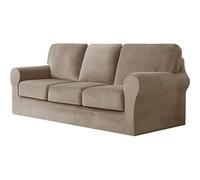 MINGPINHUIUS Super Soft Velvet Stretch Sofa Cover 3 Seater 7 Piece Set | Sofa Cover with Separate 3 Backrest Cover and 3 Seat Cushion Cover, 360-degree Fully Covered Chair Covers for Living Room