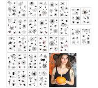 MINGRUO Spider Tattoo Sticker, 30 Halloween Spider Tattoos, Temporary Leaves Black Spiders Tattoos for Halloween Masquerade Carnival Party Makeup