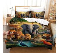 MingSheng Jungle Animals Bedding Set 3D Printed Duve Cover with Hidden Zipper Closure Soft Microfiber Quilt Cover 2 Pieces for Boys Girls Adults Single(140x200cm)