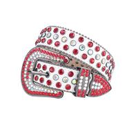 MINGSUN Rhinestone Belt for Men Women, Western Leather Belts Sparkle, Cowgirl Cowboy Shining Diamond Studded Belt for Jeans, Red Multi, Waist 35"-37"