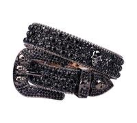 MINGSUN Rhinestones Belt for Men Women, Skulls Belts Western Leather Sparkle Shining Diamond Studded Belts, Black B, 27-29W