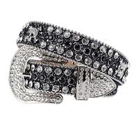 MINGSUN Rhinestones Belt for Men Women, Skulls Belts Western Leather Sparkle Shining Diamond Studded Belts, Black White B, 35-37W