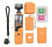 MINGVEN Osmo Pocket 3 Case, Protective Silicone Cover For DJI Pocket 3/Xtra Muse with Screen Protector & Wrist Strap, Soft, Scratch-Resistant and Sleeve Skin (Orange)