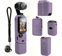 MINGVEN Osmo Pocket 3 Case, Protective Silicone Cover For DJI Pocket 3/Xtra Muse with Screen Protector & Wrist Strap, Soft, Scratch-Resistant and Sleeve Skin (Purple)