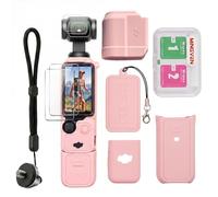 MINGVEN Osmo Pocket 3 Case, Protective Silicone Cover For DJI Pocket 3/Xtra Muse with Screen Protector & Wrist Strap, Soft, Scratch-Resistant and Sleeve Skin (Pink)