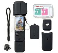 MINGVEN Osmo Pocket 3 Case, Protective Silicone Cover For DJI Pocket 3/Xtra Muse with Screen Protector & Wrist Strap, Soft, Scratch-Resistant and Sleeve Skin (Black)