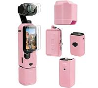 MINGVEN Osmo Pocket 3 Case, Protective Silicone Cover For DJI Pocket 3/Xtra Muse with Screen Protector & Wrist Strap, Soft, Scratch-Resistant and Sleeve Skin (Pink)