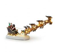 MingXing 31 cm Resin Santa Decoration LED Christmas Sleigh & Flying Reindeer Ornament Battery-Operated Warm White Light-Up Festive Ornament for Indoor Xmas Home & Village Scene Décor